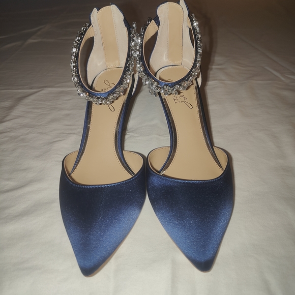 Jewel Badgley Mischka Midnight Blue Heels with Sparkling Crystals - Picture 2 of 7